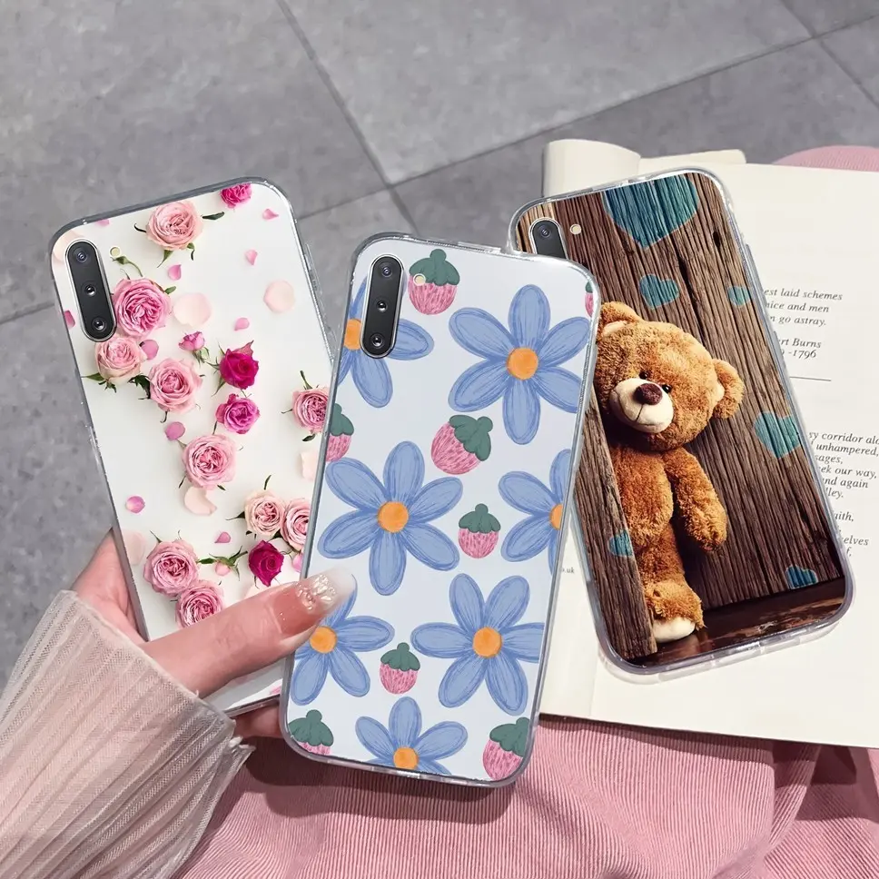 For Samsung Galaxy Note10 4G 10Pro 10Plus Phone Case Daisy Rose Bear Soft Cases Transparent TPU Silicone Lightweight Shockproof Protective Back Cover Housing