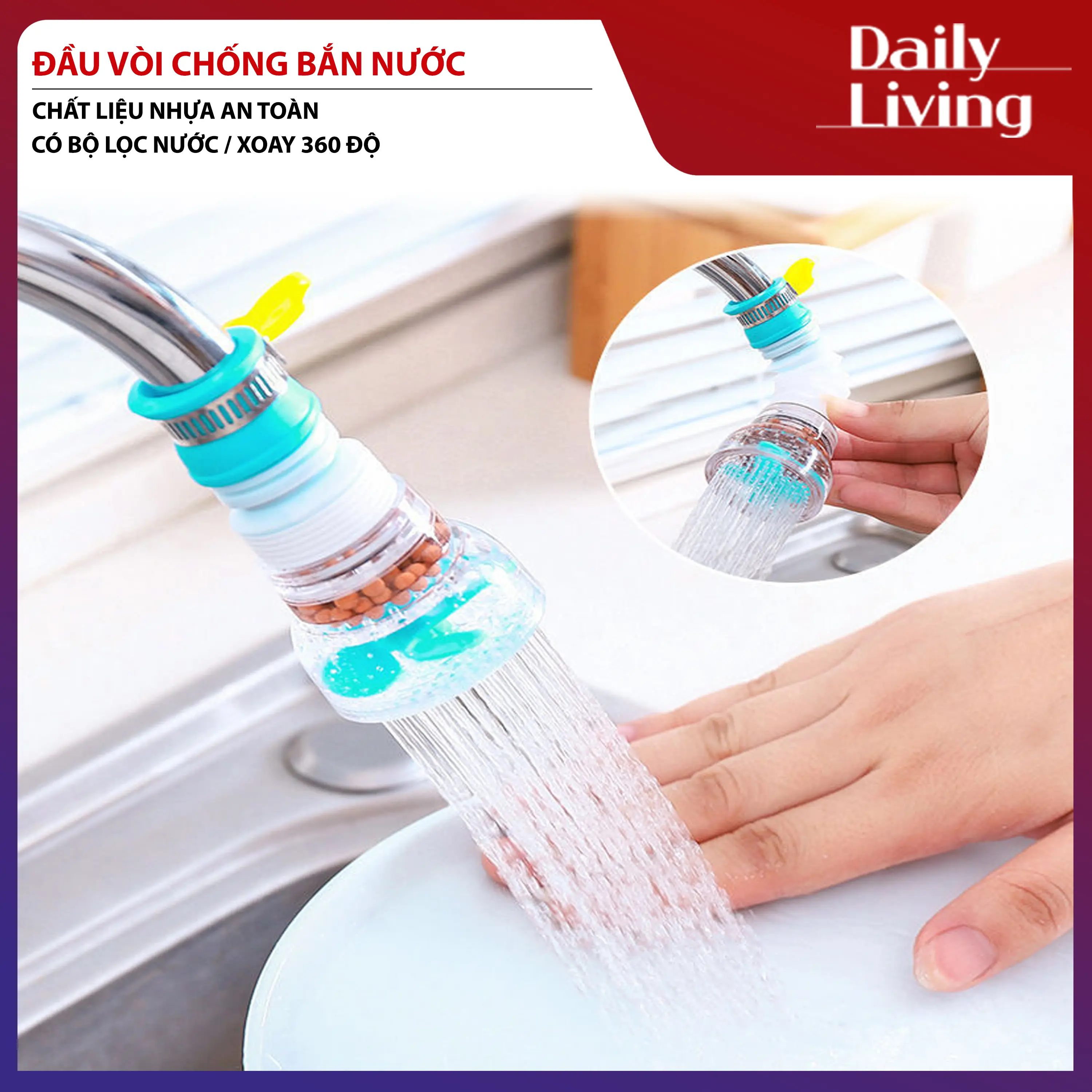 Đầu Vòi Chống Bắn Nước Có Bộ Lọc Xoay 360 Độ DLS Vòi Lọc Nước Rửa Có Thể Kéo Dài Vòi Nước Rửa Bát Chất Liệu Nhựa An Toàn Khi Sử Dụng