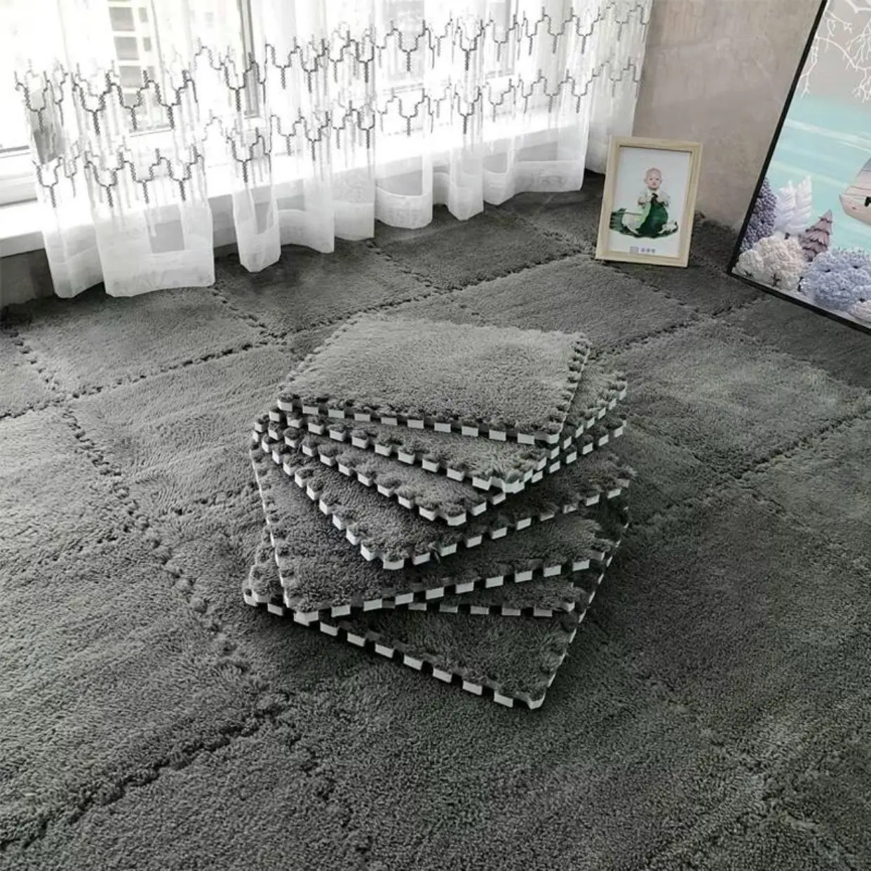 Puzzle Pattern Floor Mat, 10pcs/set Non-slip Soft Floor Mat, Decorative Carpet for Home Living Room Bedroom