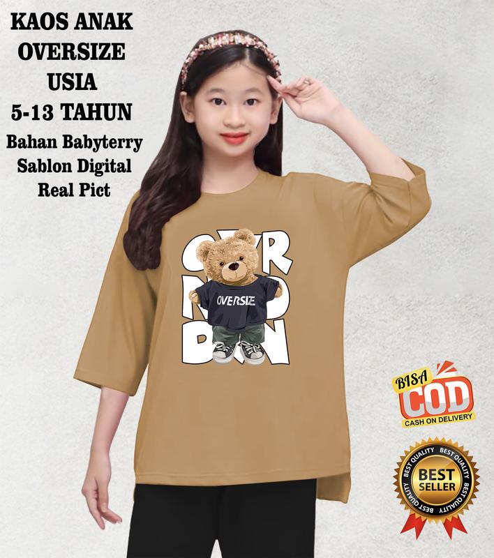 Kaos oversize anak perempuan Bear OVR Usia 6-13 THN Sablon DTF 7