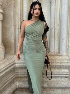 Vestido elegante de un hombro sin mangas para mujer, con abertura alta, ideal para verano y fiestas sexys, moda cómoda para uso diario