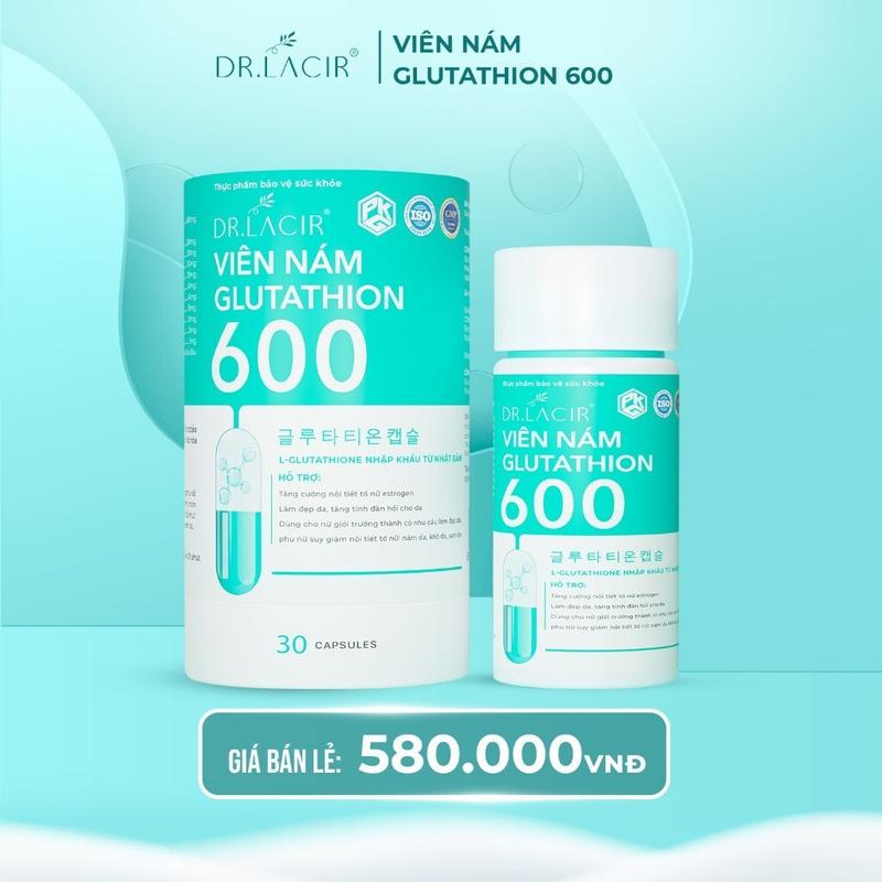 Viên Uống Glutathione 600 Drlacir Hộp 30 viên, Giúp trắng da, ngừa nám, nếp nhăn, cân bằng nội tiết tố nữ glu that ngậm collagen