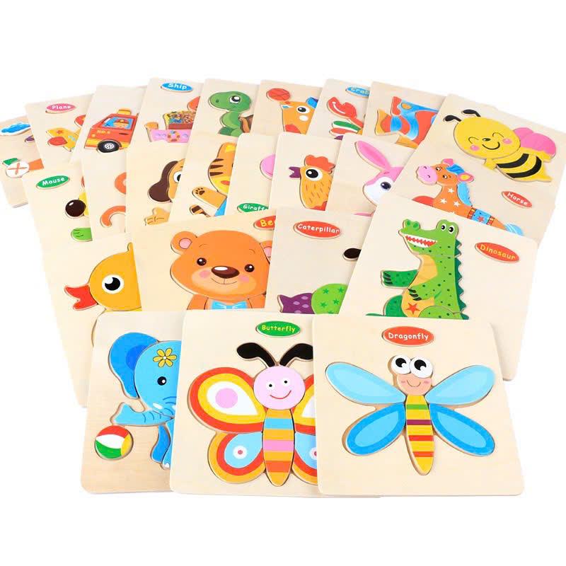 Combo 10 Bức Tranh Ghép Hình Gỗ Nổi 3D Loại Lớn 15x15cm In Hình Ngộ Nghĩnh Cho bé, Đồ Chơi Xếp Hình 9 Miếng Nhiều Hình Ngẫu Nhiên 2