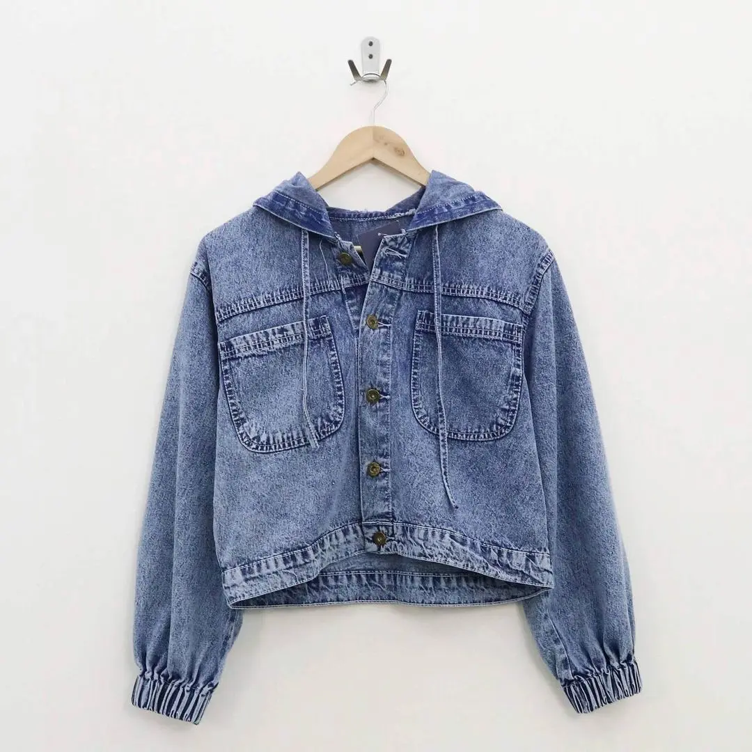 OVI - Jaket Crop Jeans Wanita Hodie Terbaru Model Lengan Balon - Jeans Premium Quality