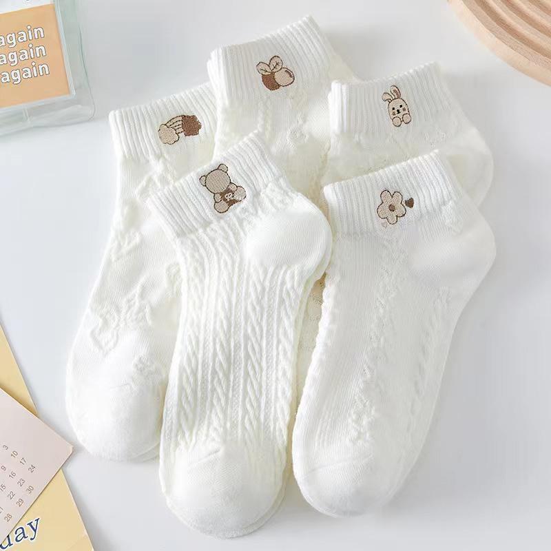 Combo 5 Đôi Tất dệt kim trắng vân nổi cổ thấp dễ thương - Set 5 đôi TT11 2