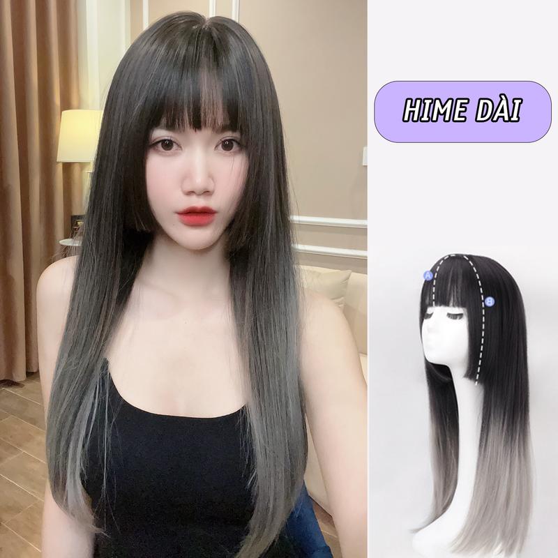 Tóc Giả Nguyên Đầu - Chịu Nhiệt: YD38F Thẳng Dài HIME Ombre Xám Khói (Kèm Lược Gỡ Rối + Lưới Trùm) Tóc Giả