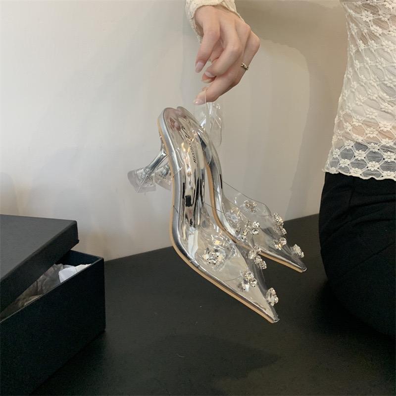 Giày Mika trong suốt kín mũi 7cm-9cm - Quai Mika trong đính hạt sáng - Dễ phối đồ phù hợp đi chơi đi làm - Nữ - Shoes DéP Đế Bằng 1