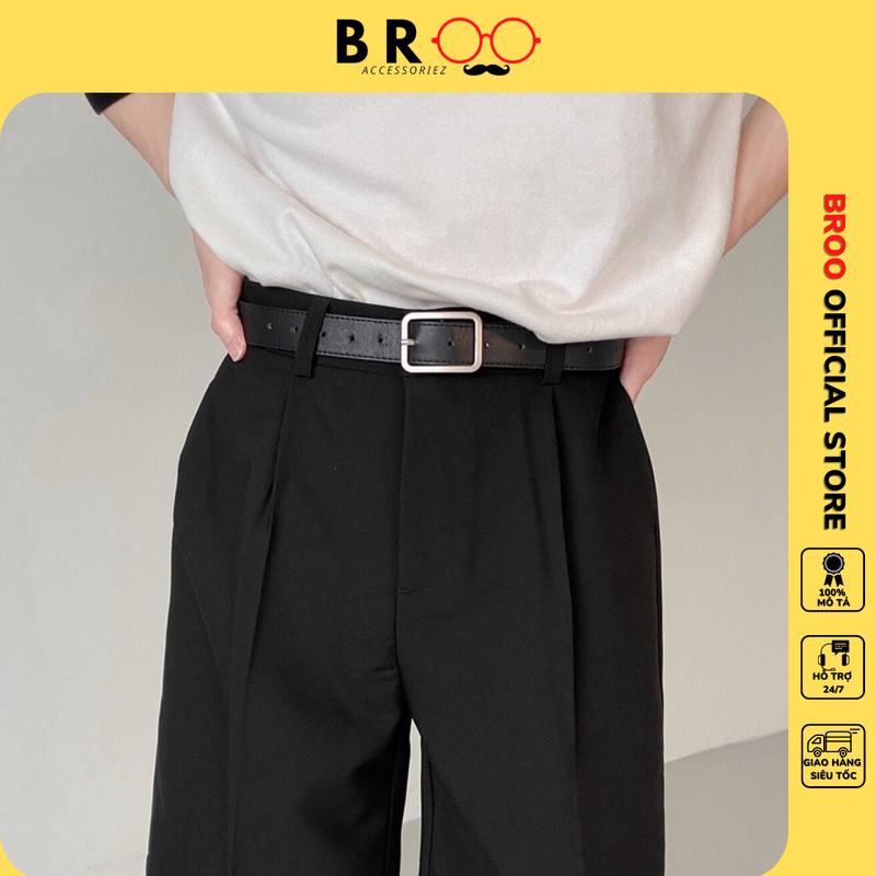 Thắt lưng unisex mặt chữ nhật BROO màu đen phong cách basic, dây nịt da pu bản 2.8cm đơn giản cho nam nữ
