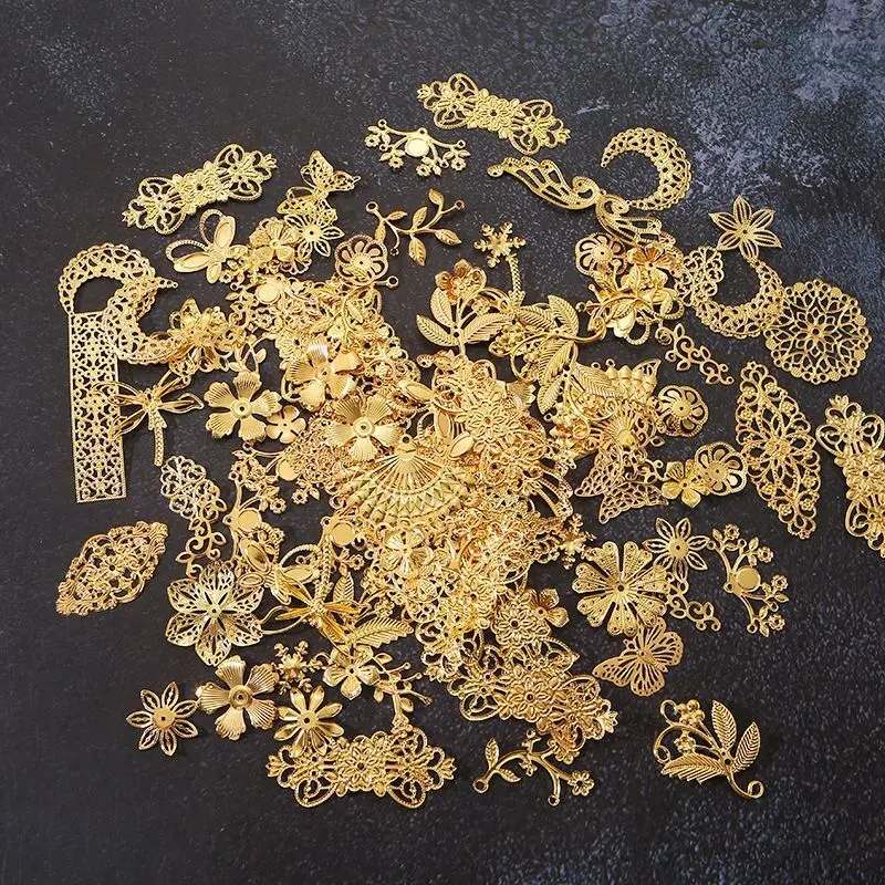 Túi Kim Loại Hỗn Hợp Thủ Công Tự Làm, Phụ Kiện Tóc Phong Cách Cổ Trang, Phụ Kiện Hanfu, Chất Liệu Phong Cách Nhật Bản, Mảnh Hoa Vàng, Đồ Trang Trí Tóc Trang Phục Cổ Trang Women Nữ