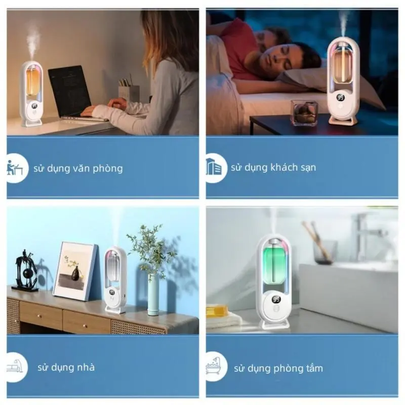 【HOT】Máy Xịt Thơm Phòng Tự Động,5 Mùi Hương Thiên Nhiên,Hiển Thị % Pin,Pin Sạc Phun Tinh Dầu,nước hoa,Khử mùi,máy xông tinh dầu phòng ngủ Phun Sương Tạo Độ Ẩm Máy Khuếch Tán Tinh Dầu 8