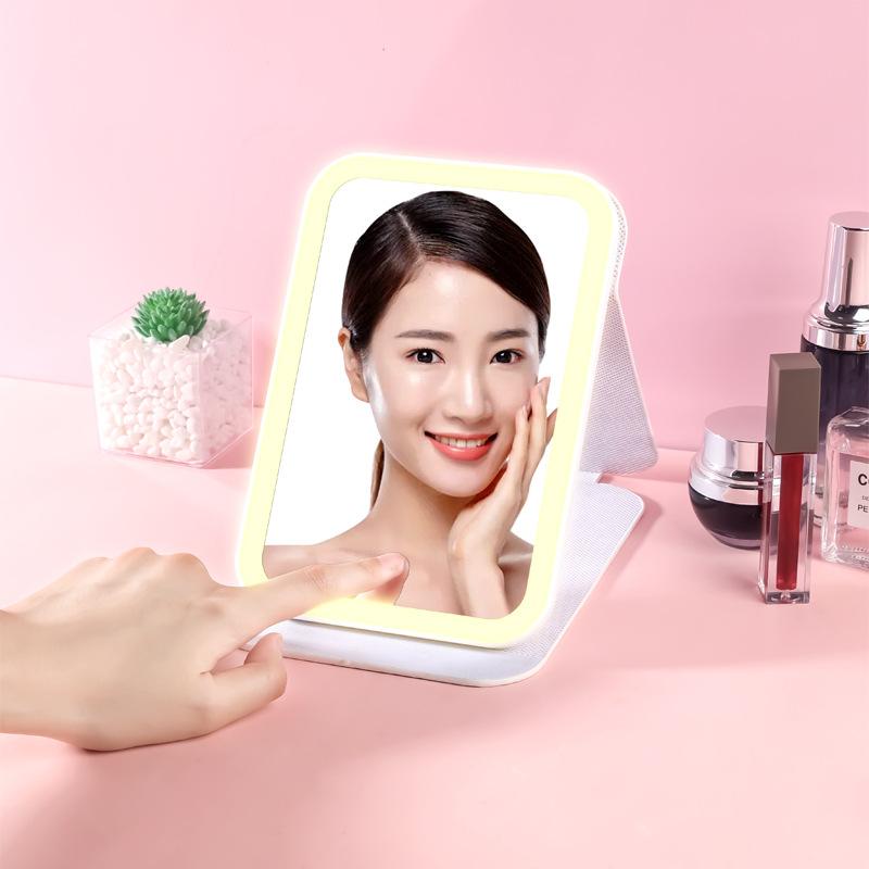 Product Introduction of LED makeup mirror with lamp PU mirror portable folding fill light mirror portable beauty mirror iconic  selfie  mirror  chapel  light 1