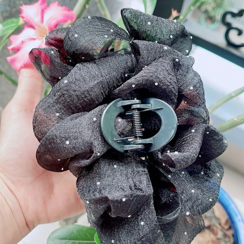 COMBO 2 kẹp Trắng+Đen kẹp gắp dọc 13cm kẹp tóc nơ bong bóng đính đá bồng bềnh phong cách thời trang 3