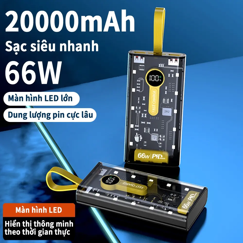 Power bank sạc du phong sieu khung lớp dự phòng 20000mAh tích hợp đèn ngủ, 3 cổng sạc nhanh, hỗ trợ Quick Charge cho iPhone và Android pin box sạc dự phòng fusion x20000mah cục sạc dự phòng tốt sạc dự phòng 30000mah 120w