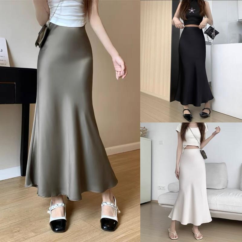 8807 Baru gaya Cina rok satin warna pepejal wanita musim panas - TikTok ...