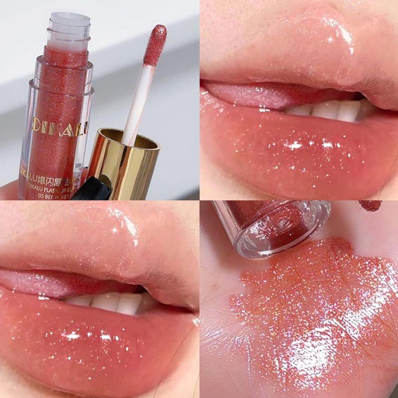 DIKALU Sparkling Lip Glaze Mirror Lip Glaze Fine Glitter Lip Gloss Transparent Lip Gloss Water Gloss Lipstick 7