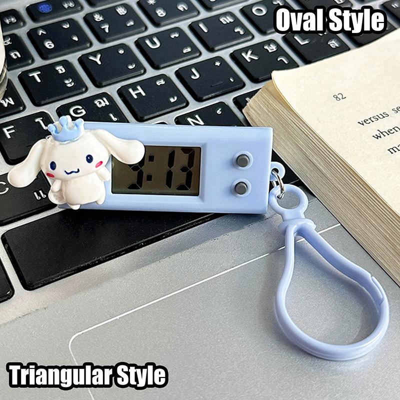 Product Introduction of Sanrio Hello Kitty Electronic Desktop Clock Keychain Kuromi My Melody Electronic Oval Watch Digital Table Time Display Clock 26