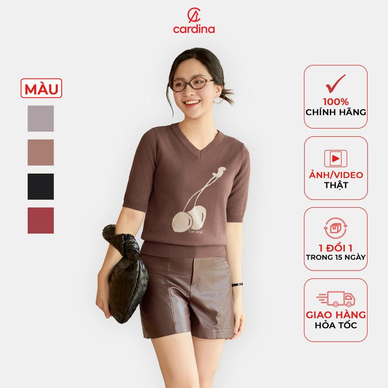 Áo len nữ Cardina chất liệu lông thỏ thiết kế tay lỡ cổ tim Cherry trendy Y25 4ALL09