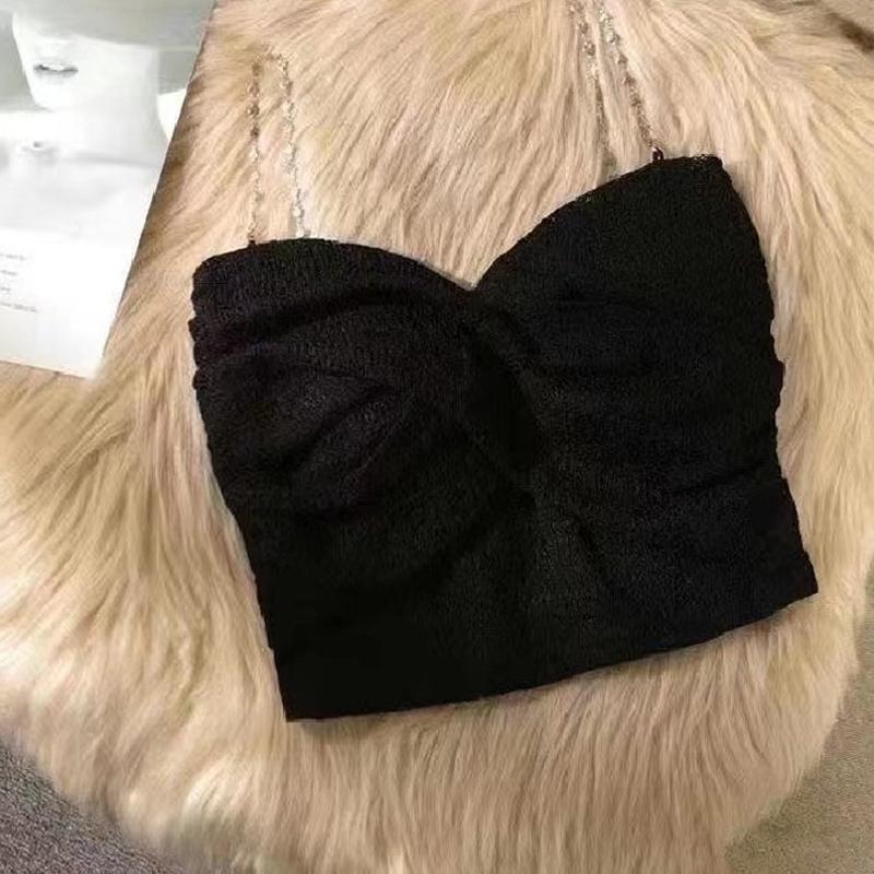 Product Introduction of Women's Strapless Casual Daily Tube Tops, Solid Color Ruched Bandeau Summer Crop Tops with Removable Heart Shape Chain Clean Outfit 25