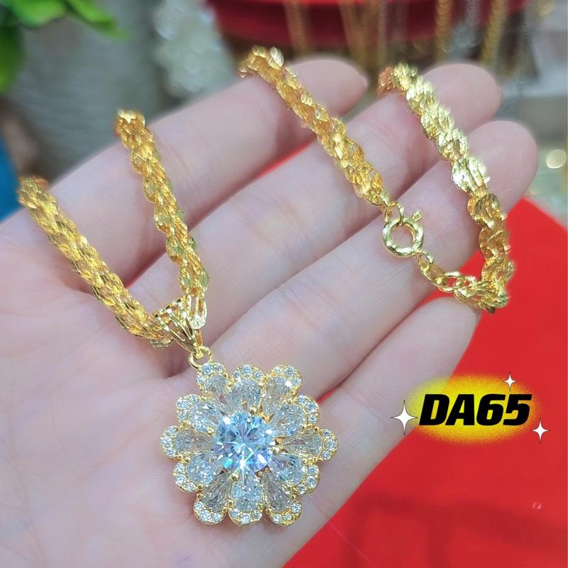 Dây chuyền phụng 3 chỉ phối mặt hoa mẫu đơn chất Titan xi vàng bền màu mẫu hot