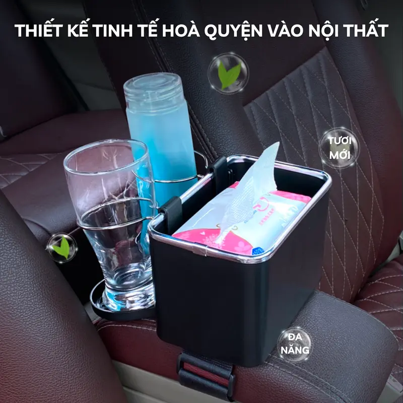 Hộp Đựng Khăn Giấy Kết Hợp Giá Để Cốc Ô TÔ Đa Năng, Hộp Chứa Đồ Bệ Tỳ Tay Xe Hơi; Phụ Tùng Nội Thất Ô Tô 1