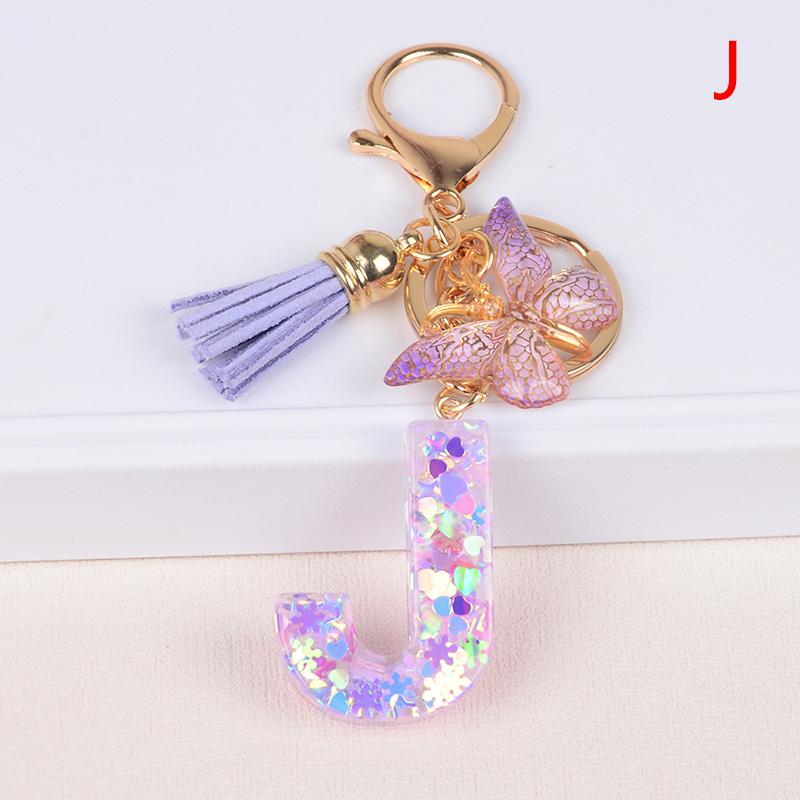 Product Introduction of A-Z Dreamy Sequin Letters Keychain For Women Tassel Butterfly Pendant Keyring  Bags  Car Key Chain 27