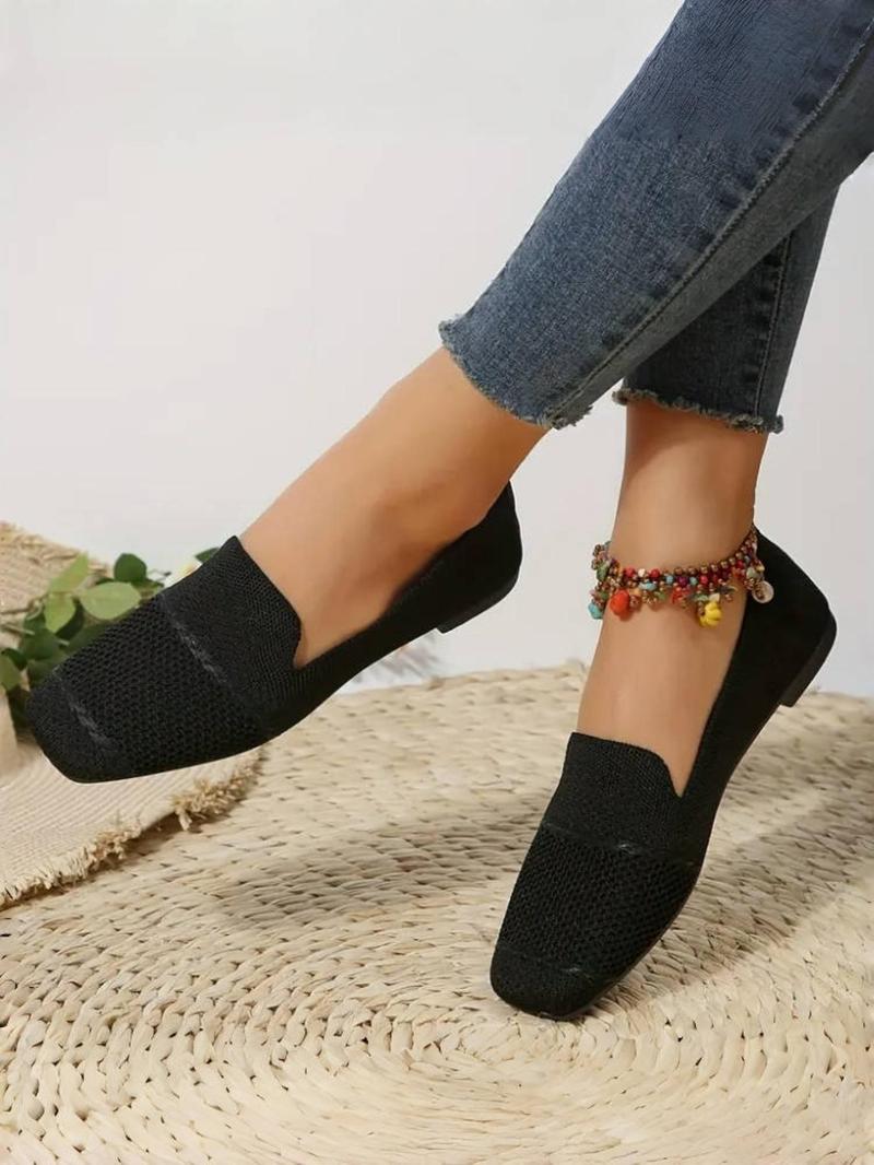 Product Introduction of Women's Fashionable Knitted Flat Shoes, Casual Comfortable Breathable Slip on Shoes for Daily Wear, Lightweight Soft Sole Shoes for Women & Girls, Running 2