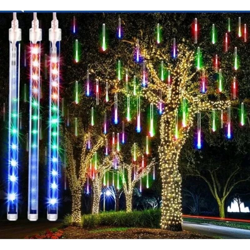 Bộ đèn led sao băng chùm 50cm, đèn led sao băng giọt nước, dài tầm 3m, 8 ống led, mỗi ống led dài 42cm, khoảng cách mỗi ống 30cm, ống đầu tới ống cuối là 2m