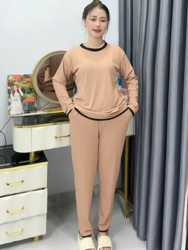 Đồ bộ nữ mặc nhà Quần dáng BAGGY Áo Tay dài form rộng -Mẹ Bầu 7 tháng đổ lại bon chen thoải mái nhé Chất Thun gân tăm nhuyễn Co Giản 5