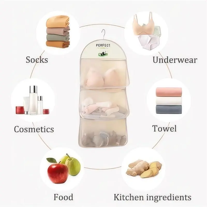 Multi-layer Mesh Hanging Storage Bag, Hanging Storage Bag for Bra & Underwear & Socks, Household Storage Organizer for Door & Wall & Closet, Hangable 2