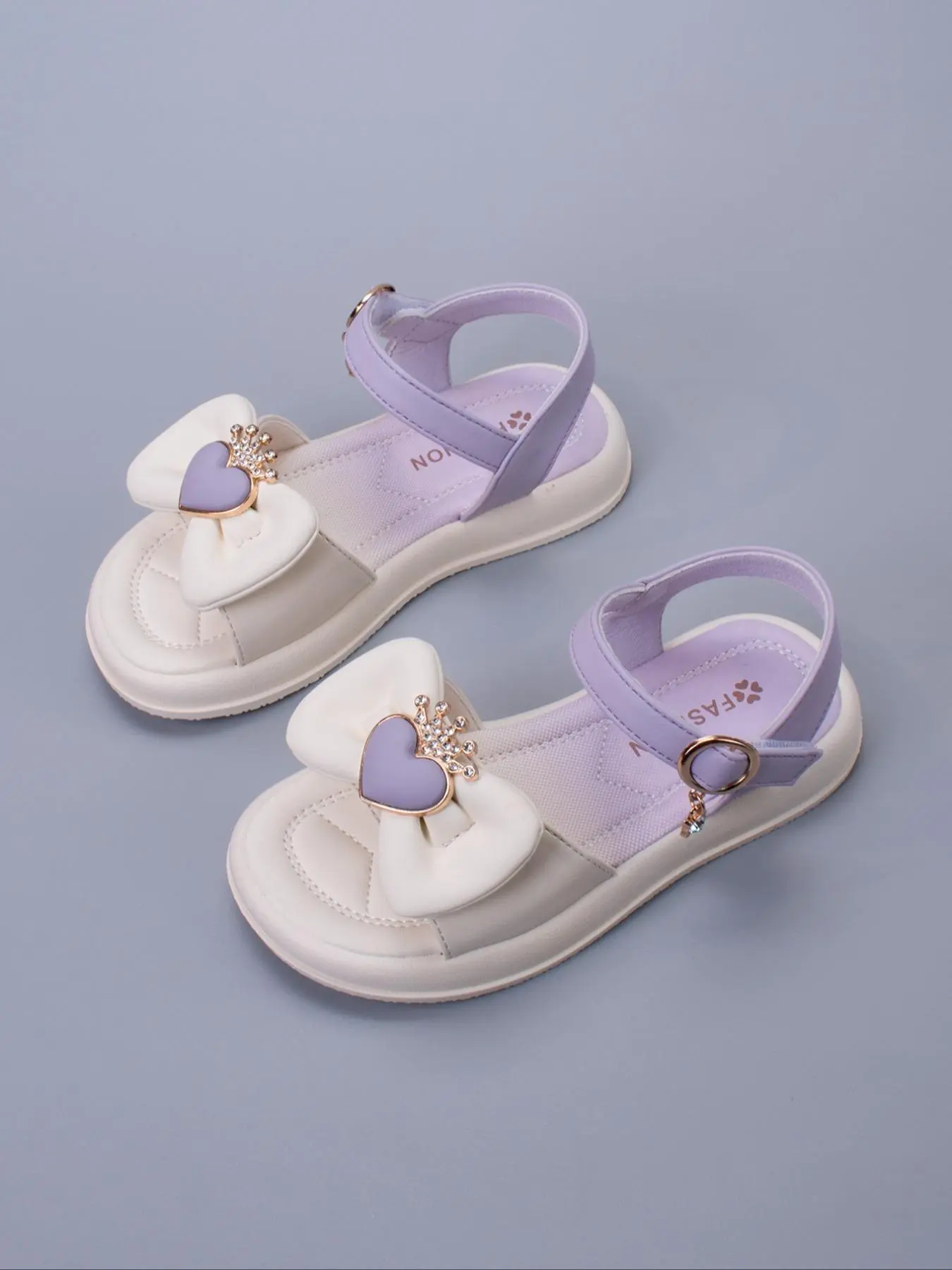 Girl's Bowknot & Heart Decor Rhinestone Crown Design Sandals, Fashionable Comfortable Princess Sandals, Summer Casual Shoes for Kids