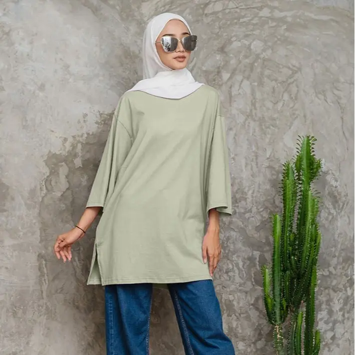 Atasan Kaos Oversize Basic Polos Ld 130cm Baju Kaos Wanita Panjang Top Hijab Jumbo 5
