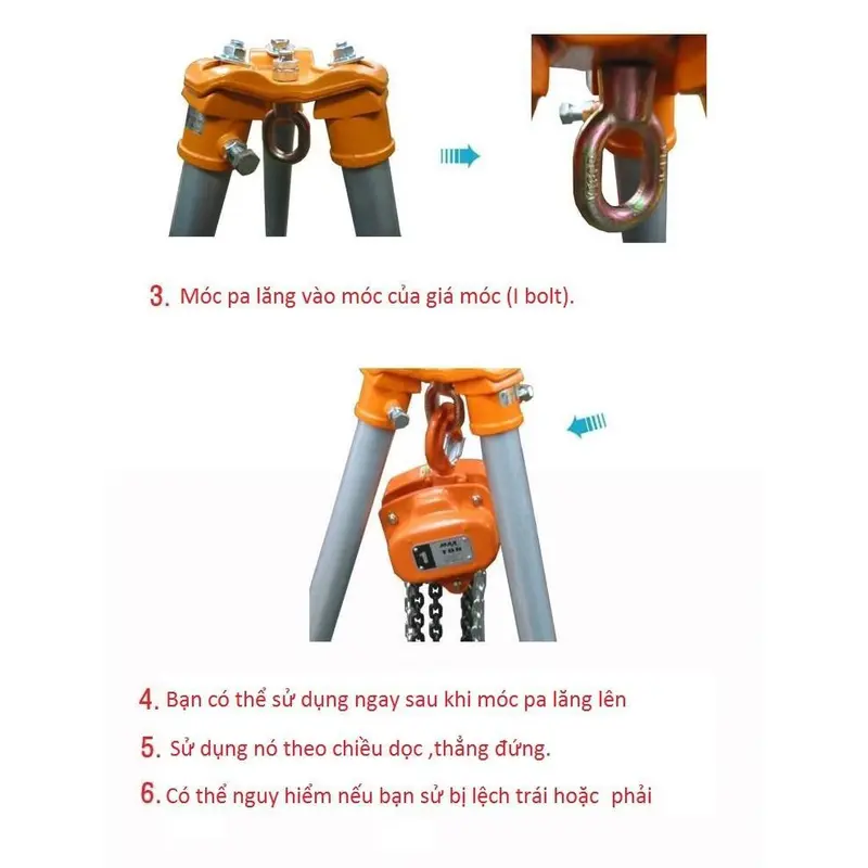 Giá móc pa lăng xích kéo tay 1 tấn, 2 tấn cùm treo pa lăng - tó 3 chân (Không bao gồm 3 thanh sắt ống và palang) 1