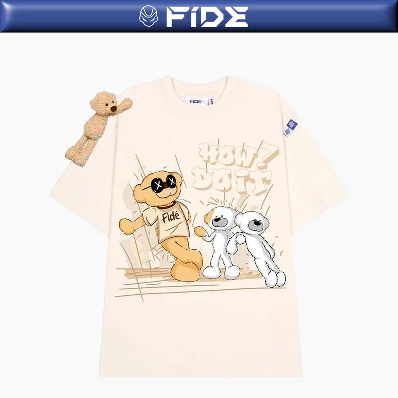Áo thun FIDE TEDDY phông unisex form rộng local brand nam nữ cổ tròn oversize Đính gấu - AT67 (TẶNG KÈM GẤU) Menswear Cotton Kem