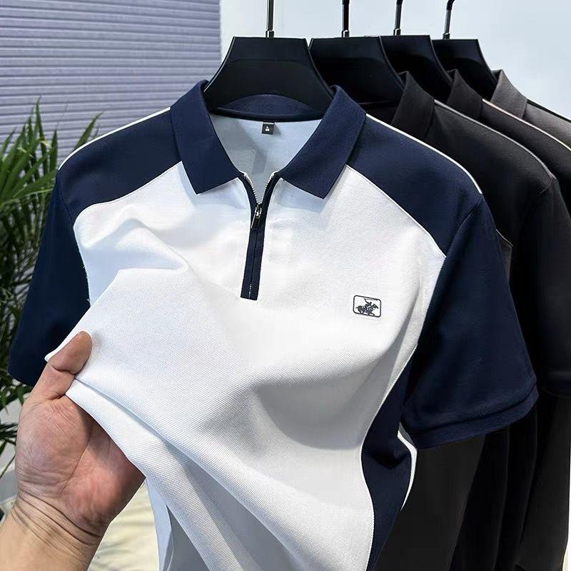 Áo Polo Nam, Vệt Chắp Vá Ve Áo, Ngắn Tay, Thường Ngày Công Sở, Dễ Phối Đồ, Hợp Xu hướng Và Đẹp Trai, Quần Áo Nam, [Vt], Thời Trang Mùa Hè Mới, Năm 2025