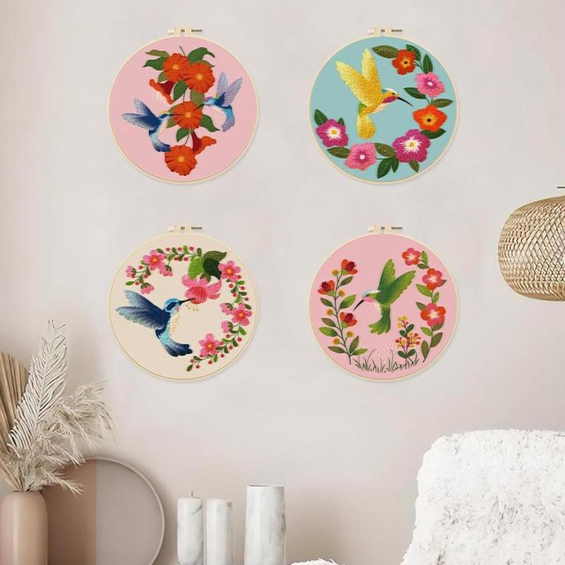 Floral Pattern Cross Stitch Set, 4 Counts Cute Spring DIY Cross Stitch Set for Adult Birthday Gifts [Random Color Embroidery Tools] 4