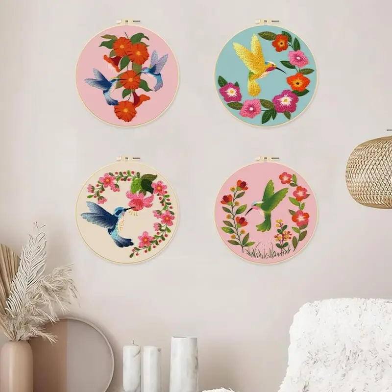 Floral Pattern Cross Stitch Set, 4 Counts Cute Spring DIY Cross Stitch Set for Adult Birthday Gifts [Random Color Embroidery Tools] 4