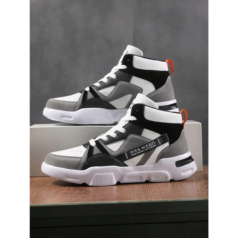 New Fashion Men Casual Shoes Lace-Up Splicing Letter Design Outdoor High-Top Sneakers, Shoes For Men 6