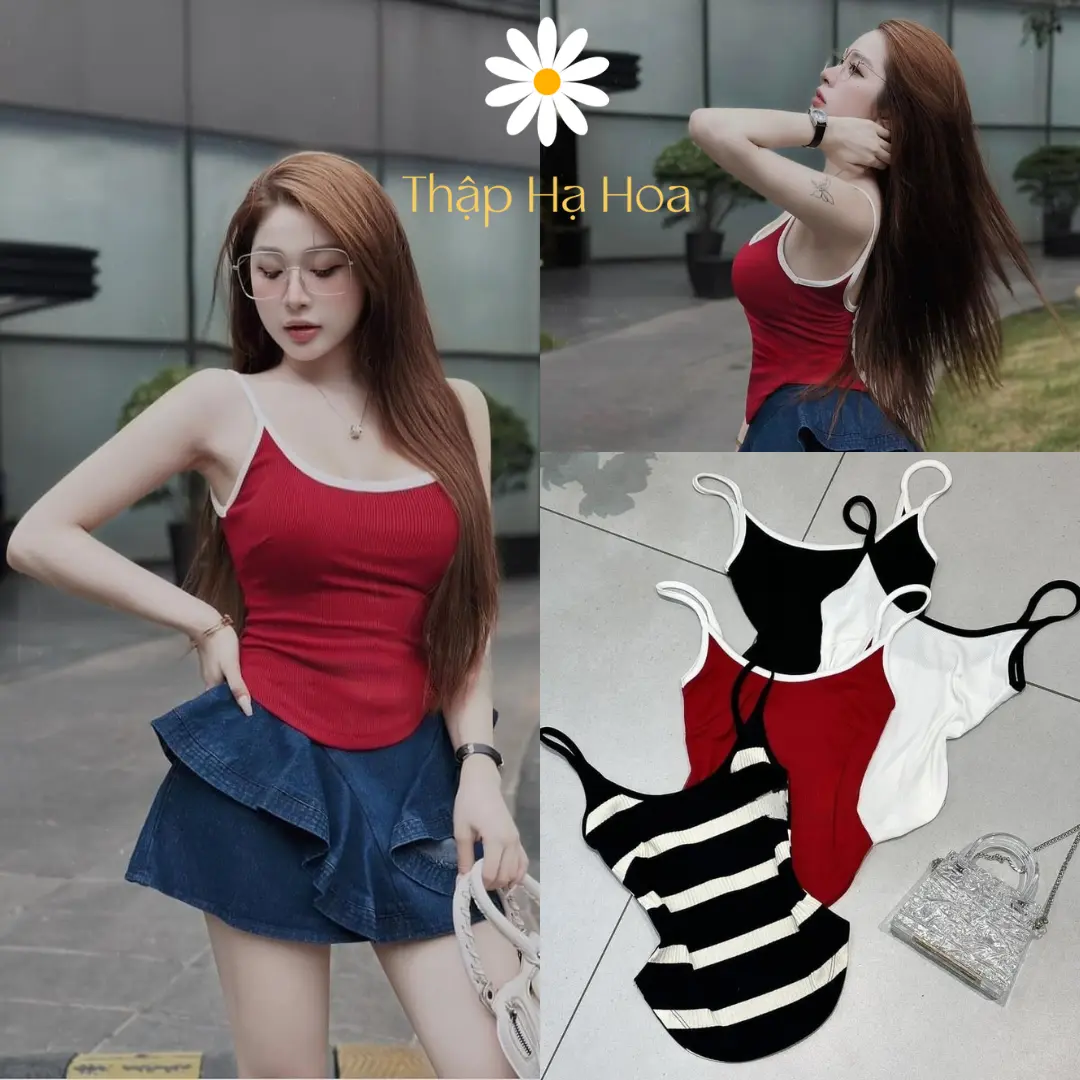 Áo 2 dây ôm body, áo hai dây nữ thắt eo vạt bầu TS86