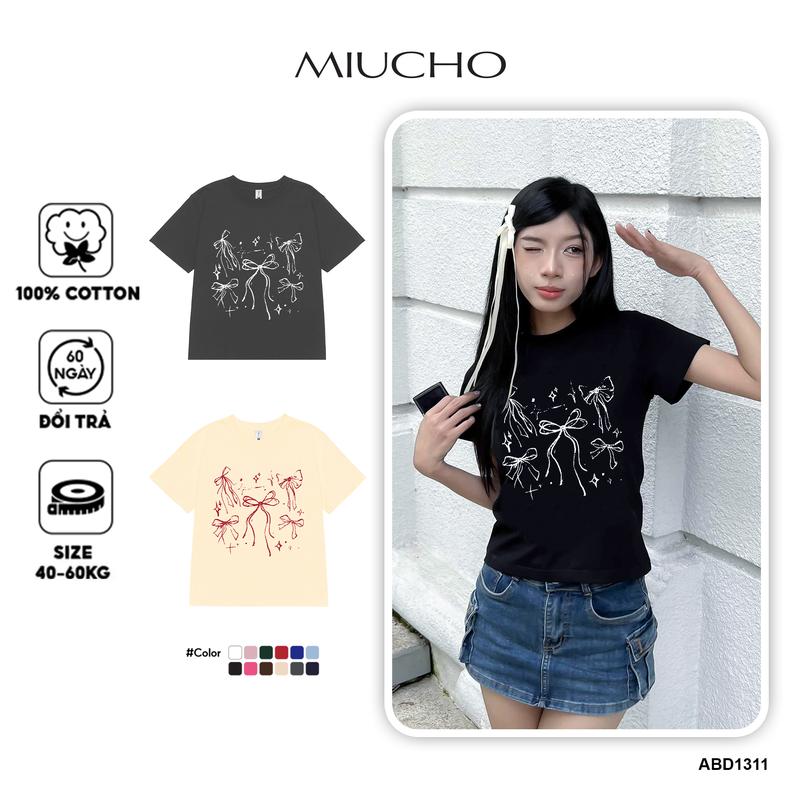 Áo thun baby tee nơ conquette xinh form ôm ABD1311 Miucho tay ngắn cổ tròn hotrend in artwork