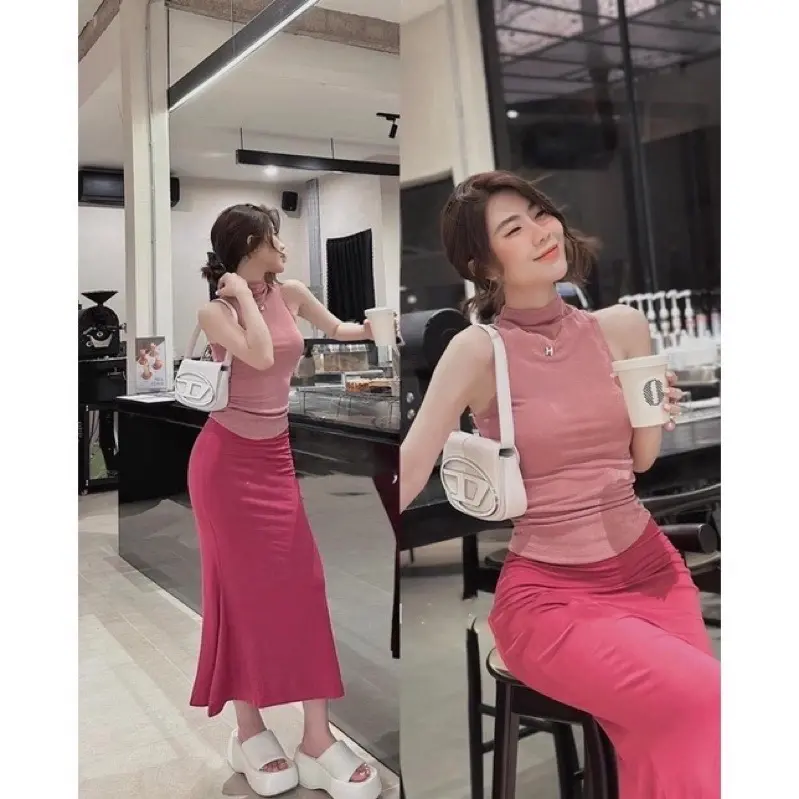 Khuyến Mãi( Sét Váy Áo Cổ Lọ Xoè nhiều Màu form ôm body tôn Dáng)