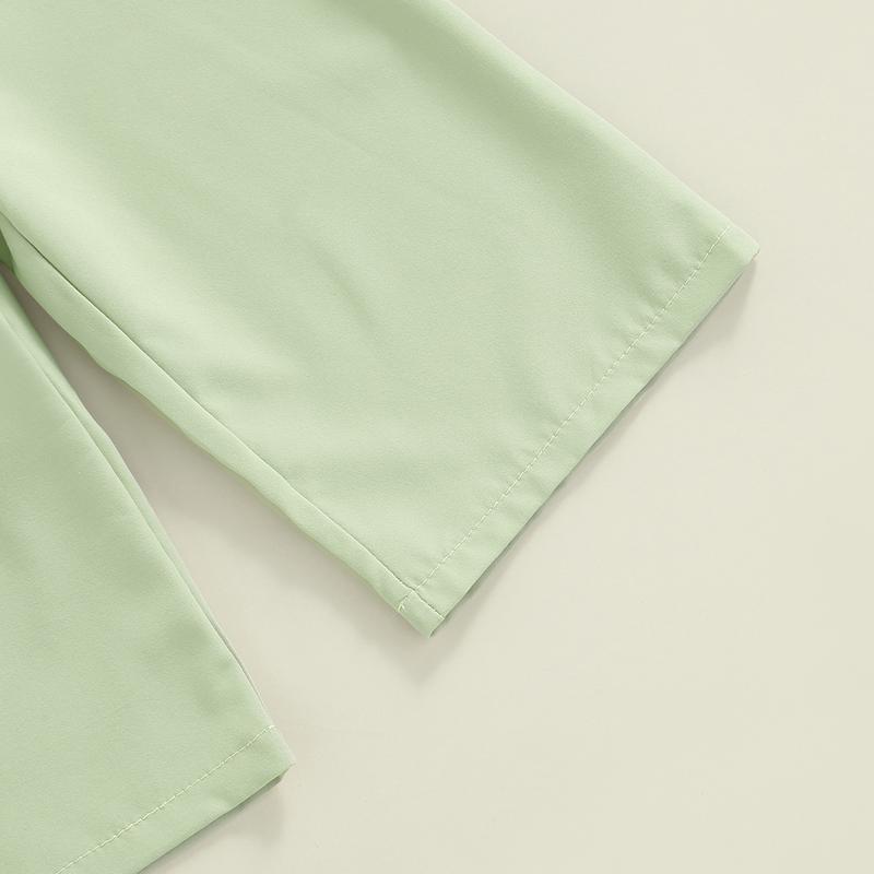 Product Introduction of Áo Jumpsuit Quần Hàng Ngày Cho Trẻ Em, Màu Trơn Cổ Tròn, Không Tay, Áo Liền Quần Flounced, Có Thắt Lưng, Thích Hợp Cho Mùa Hè, Độ Tuổi: 1-6 Tuổi, Màu Xanh Lá Cây / Be 45