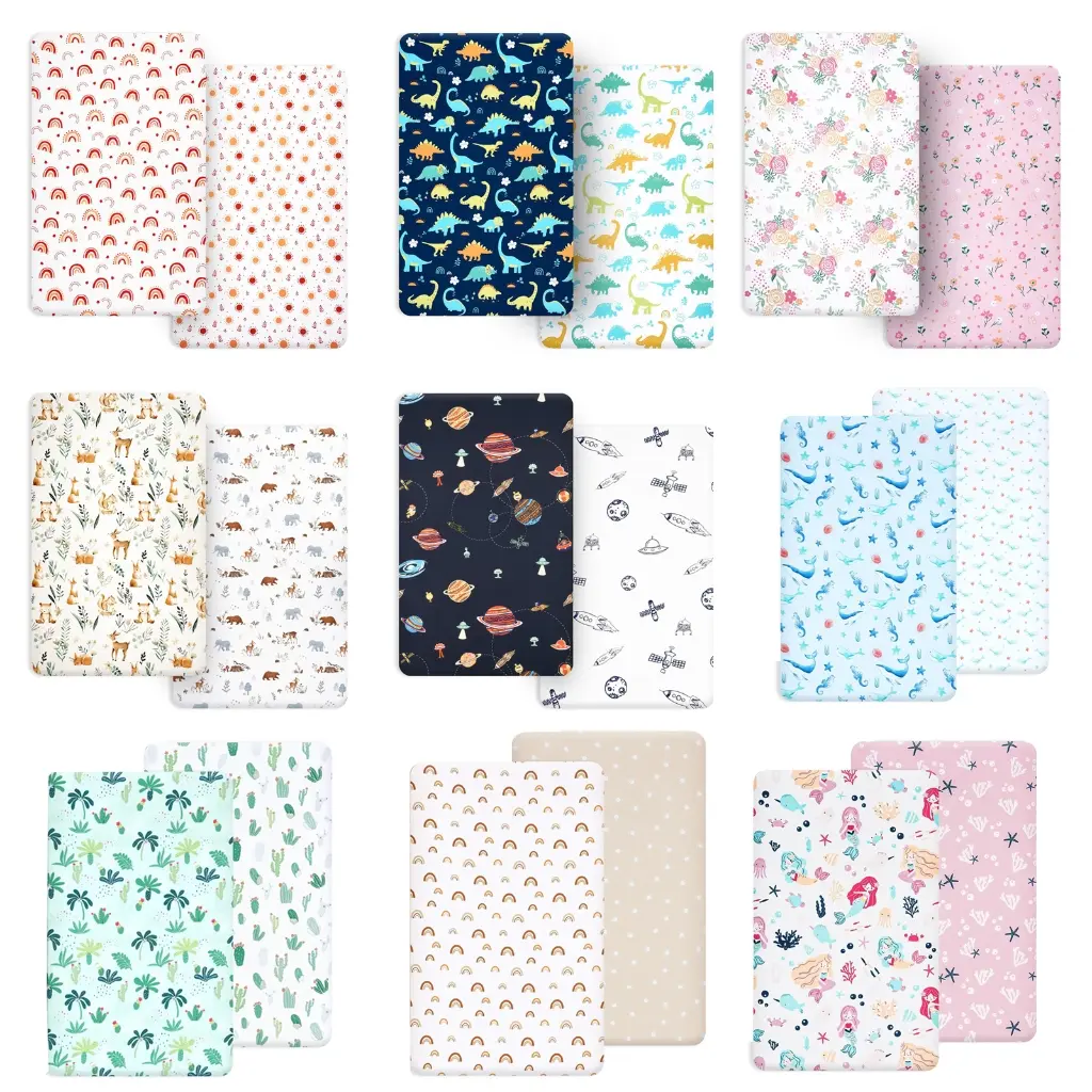 2pcs Nursery Bedding Sheet Baby Fitted Crib Sheet Breathable Mat Sheet Printed Pattern Cotton Sheet for Baby Crib