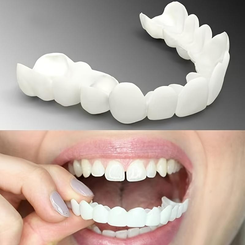 Product Introduction of 4-Pack Comfortable Flexible Disposable Tooth Sockets - Soft White Simulation Teeth Veneer for Upper and Lower Teeth, Suitable for Both Men and Women, Easy to Use and Remove 1