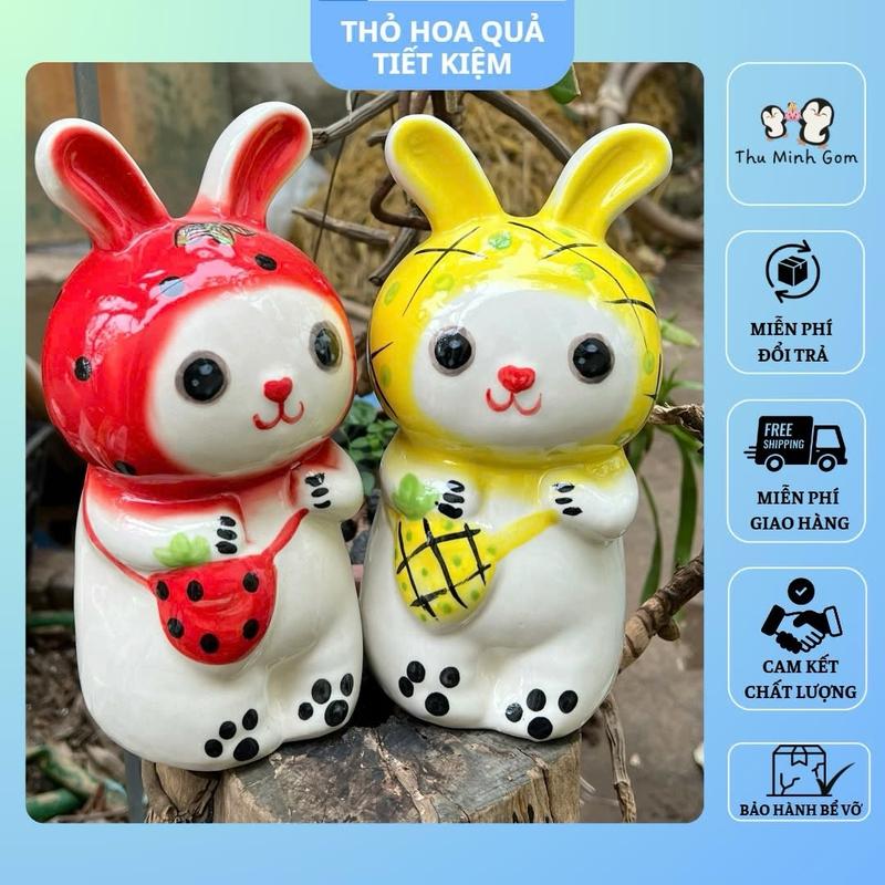 [ lỗ dẹt + lỗ tròn ]  Thỏ hoa quả tiết kiệm cực đáng yêu Gốm sứ Bát Tràng cao cấp/ Thỏ tiết kiệm/ heo đất hình con thỏ cute Ống Tiết Kiệm Ống Heo Đựng Tiền
