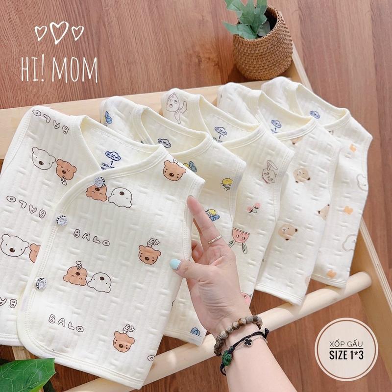 Áo Gile Xốp Gấu Hoạ Tiết Himom Chất Liệu Nỉ Mỏng Cho Bé Sơ Sinh 3-8 Kg Len