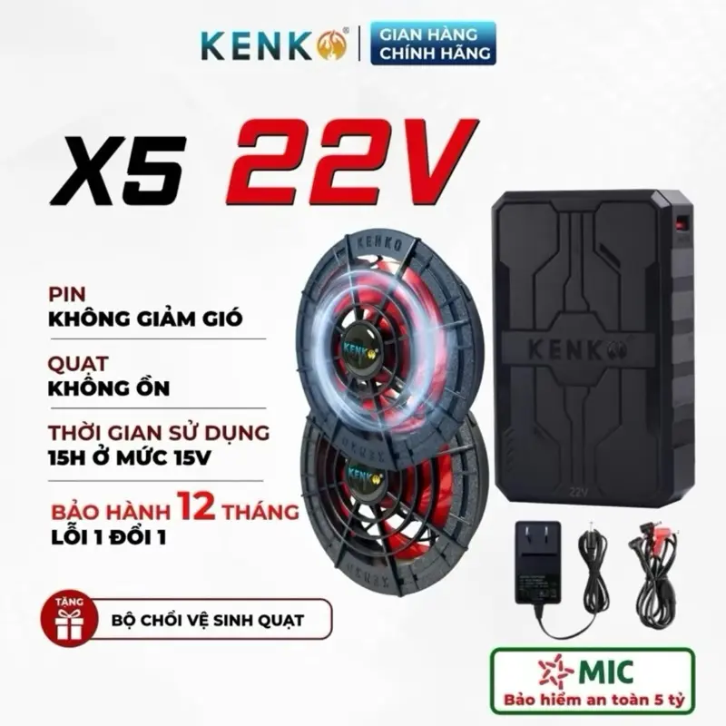 Bộ phụ kiện áo điều hoà Kenko Alpha X5 Pro 22V (không bao gồm áo) - Bảo hành 12 tháng