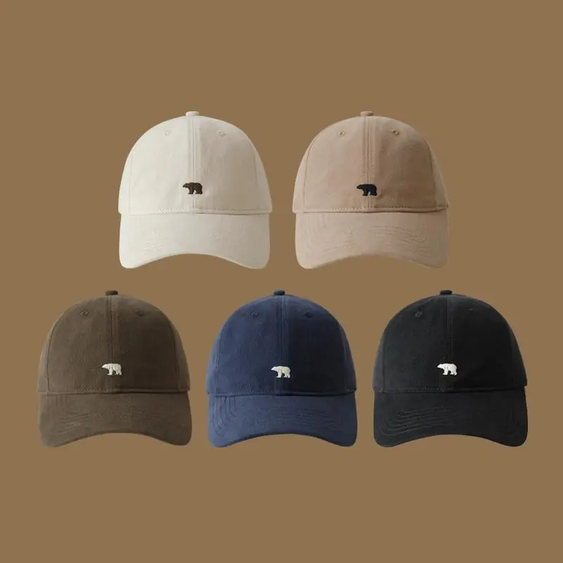 Big Brim Cap Polar Bear Embroidery Baseball Cap Wide Brim Show Face Small Hat Neutral Peaked Cap For Men And Women