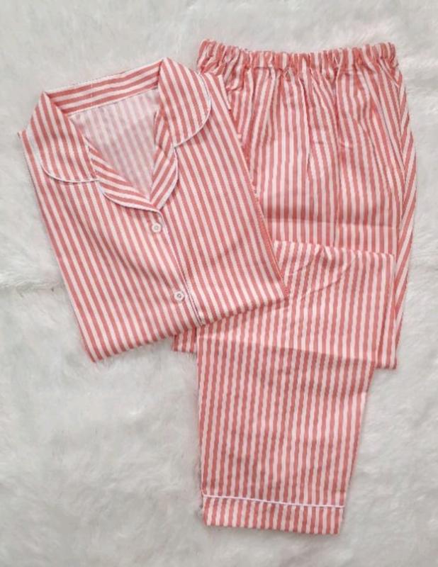 Baju Tidur Wanita / Piyama Wanita Motif Salur Lengan Pendek/ Piyama Kekinian/Piyama Garis / Piyama Jumbo 1