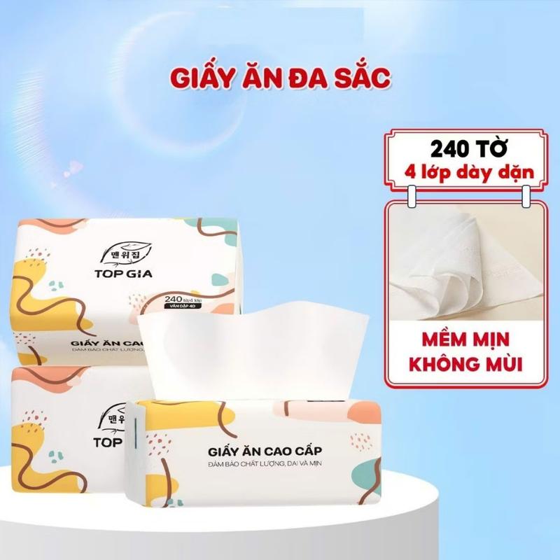 Giấy ăn rút Topgia thùng 20 gói đa sắc cao cấp 240 tờ 4 lớp, dập vân 4D, mềm mịn, thấm hút tốt Cho bé, Voi, khăn giấy ướt Khăn Ướt