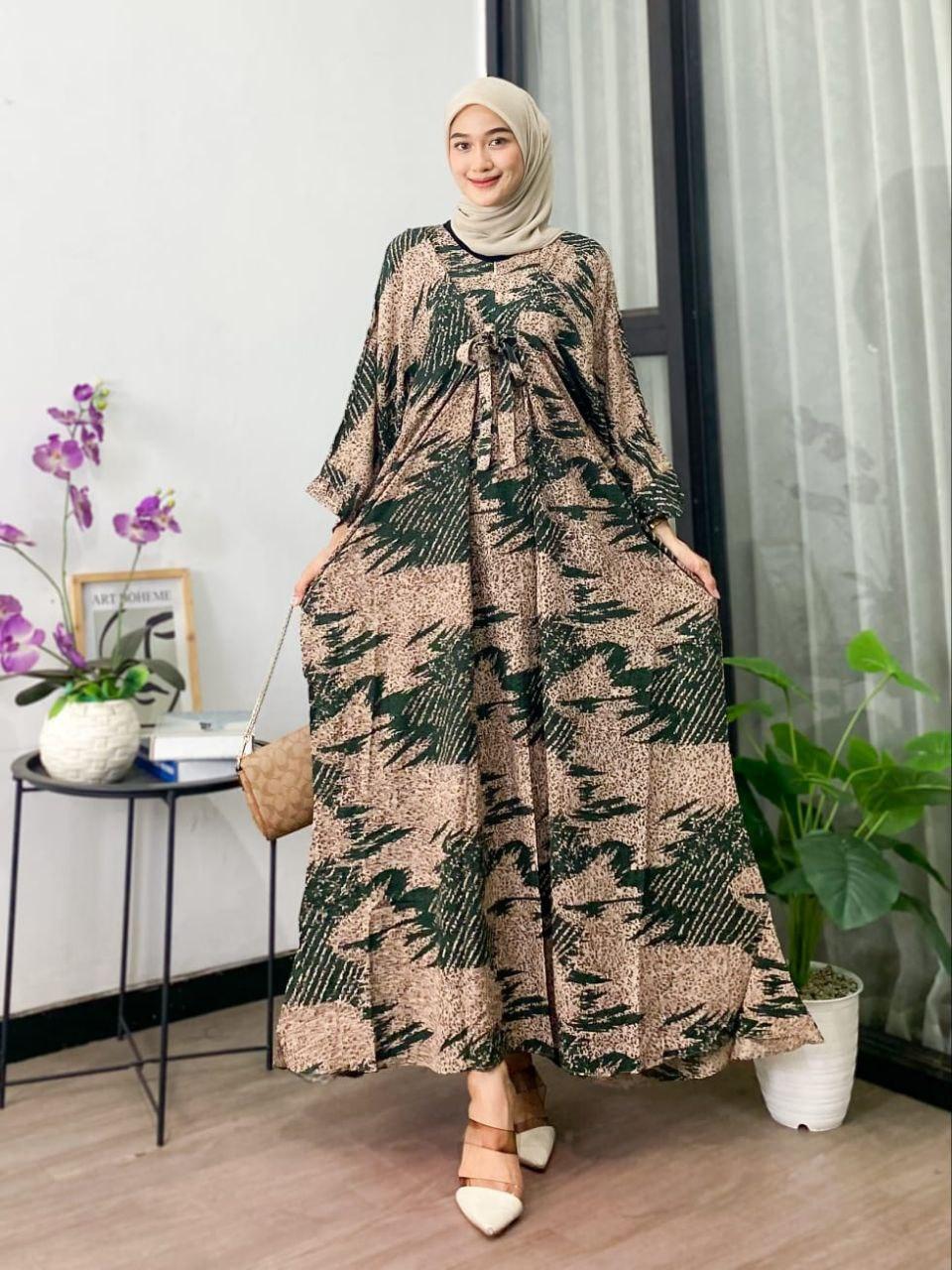 Anggi Home Kaftan Rayon Super Jumbo XXXL Busui Resleting Motif Polkadot / Kaftan Wanita / Gamis Arabian Wanita Dewasa